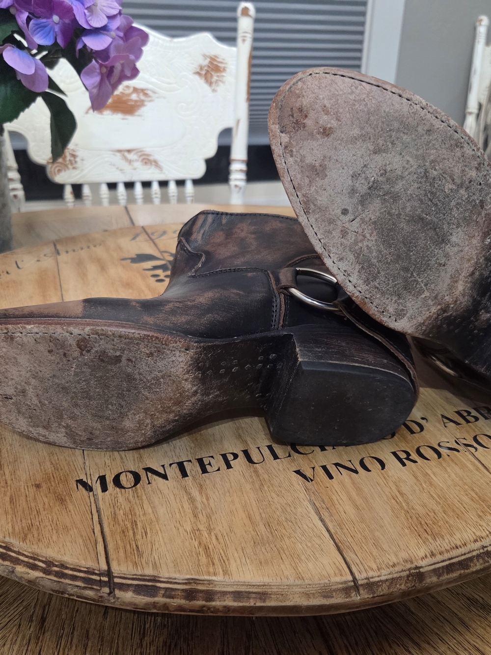 Freebird Distressed Brown Leather Ankle Booties with Harness Ring - Picture 6 of 7